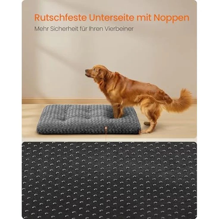 Feandrea Hundebett, 122 x 74 cm, weiche Polsterung, waschbar, rutschfest, graues Rosendesign – Bild 5