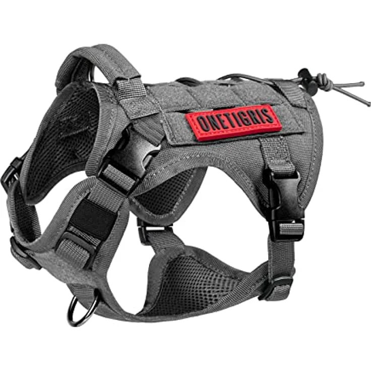 OneTigris Taktische Hundeweste, Service Hundegeschirr aus 1000D Nylon, MOLLE kompatibel, grau, M – Bild 1