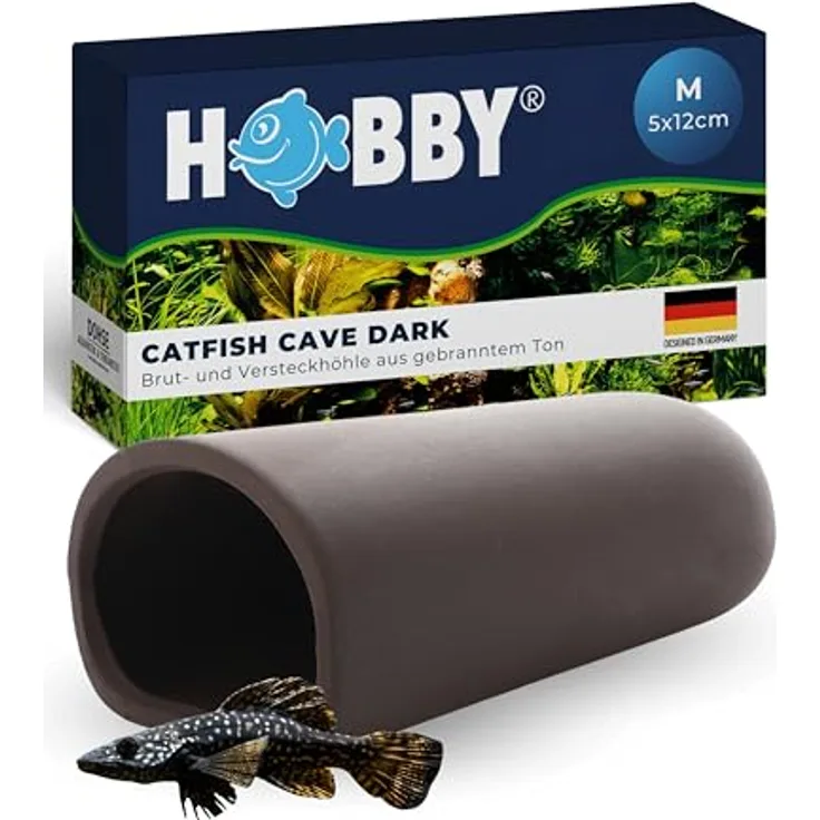 HOBBY Aquariendeko Catfish Cave M, 5x12 cm, dunkle Farbe für Süßwasseraquarien
