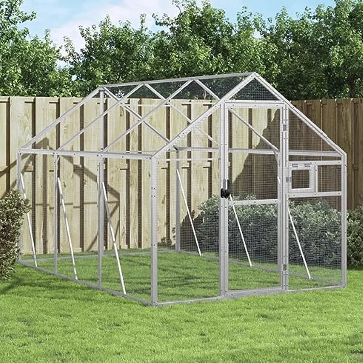vidaXL Vogelvoliere, Papageienkäfig mit abschließbarer Tür und Wire Mesh Grids, Aluminium silbern für Außenbereich – Bild 2