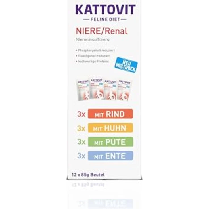 Kattovit Feline Diet Nassfutter Katze Niere/Renal Multipack in Sauce, 12 x 85 g, zur Unterstützung der Nierenfunktion, reduzierter Eiweißgehalt, harnalkalisierend – Bild 2