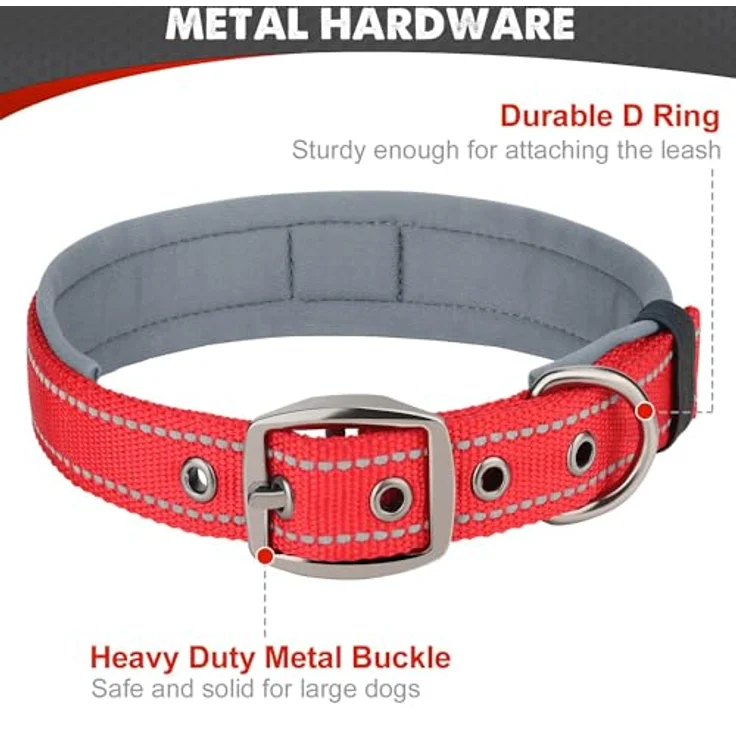 Joytale Hundehalsband, Gepolstertes Neoprenhalsband für kleine Hunde, Nylon Reflektierend, Breite: Rot – Bild 5