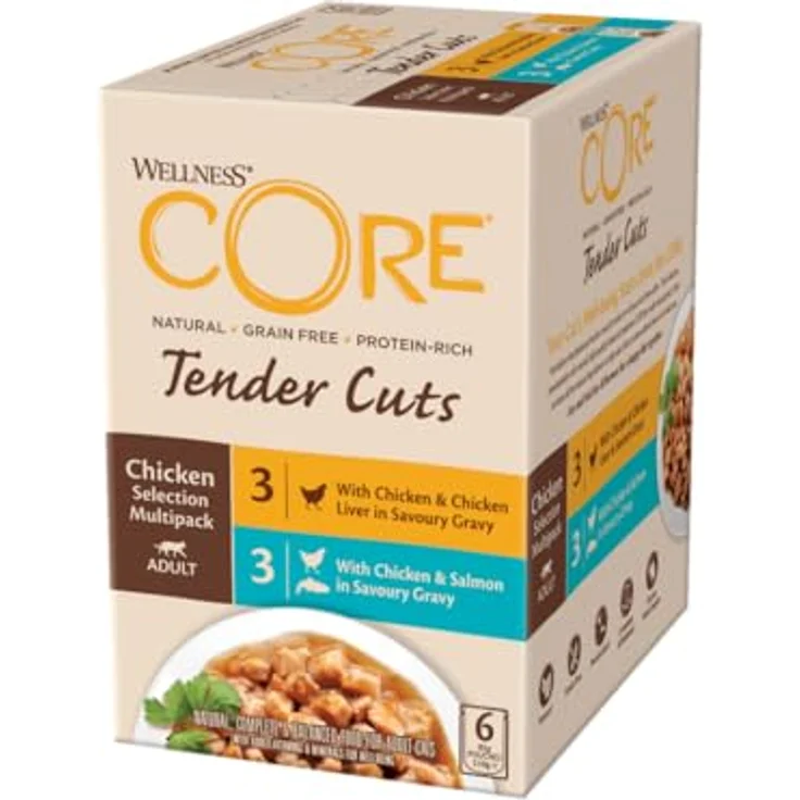Wellness CORE Tender Cuts Hühnchen Selection Mix, 6 x 85 g, Premium Nassfutter für Katzen, getreidefrei, ohne Zuckerzusatz, hoher Fleischanteil, in Sauce – Bild 1
