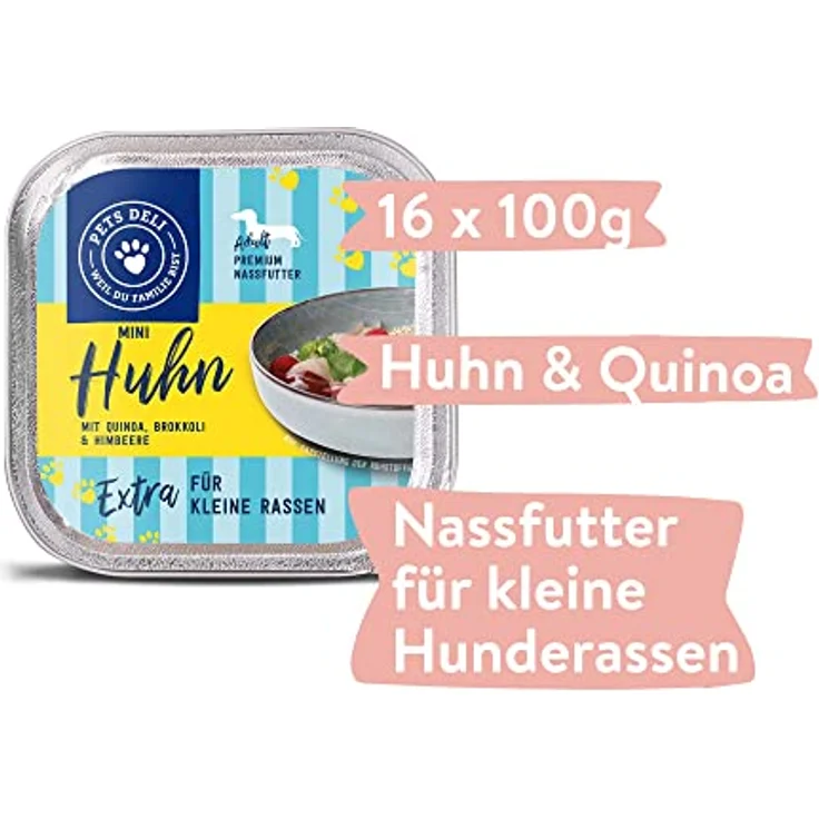 Pets Deli Mini Hunde Nassfutter Huhn, Quinoa, Brokkoli, für kleine Rassen, leicht verdaulich, getreidefrei, 16x100g, Premium Qualität – Bild 2