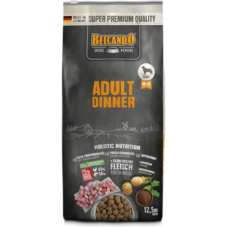 Belcando Adult Dinner, Hunde-Trockenfutter mit angepasstem Protein- und Fettgehalt, 12,5kg