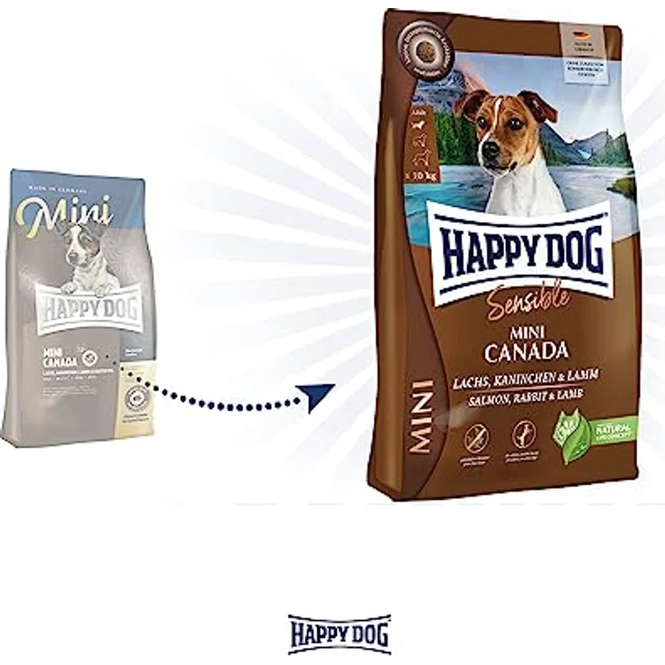 Happy Dog Sensible Trockenfutter Adult Mini Canada, getreidefreie Rezeptur mit Lachs, Kaninchen und Lamm, 4 kg – Bild 2