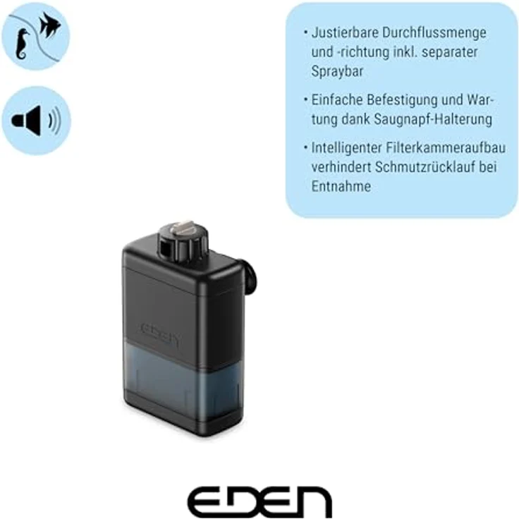 Eden 93691 FIN X 60 Innenfilter, geeignet für Aquarien bis 60 Liter, durchflussregelbar bis 350 l/h, einfache Wartung, sichere Befestigung – Bild 3