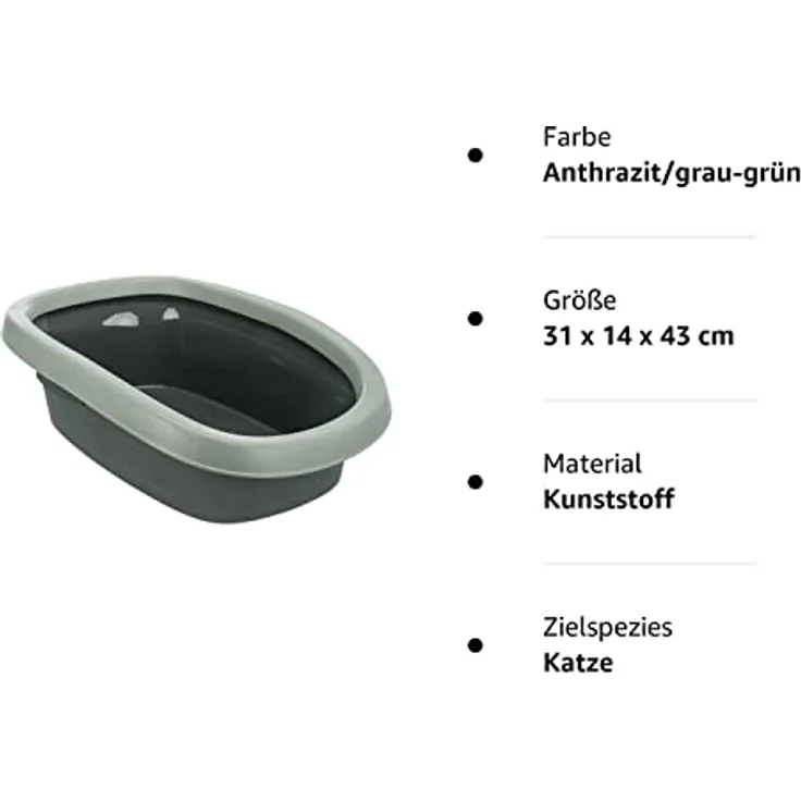 Trixie 40211 Katzentoilette Carlo, mit Rand, 31 × 14 × 43 cm, anthrazit/grau-grün – Bild 2