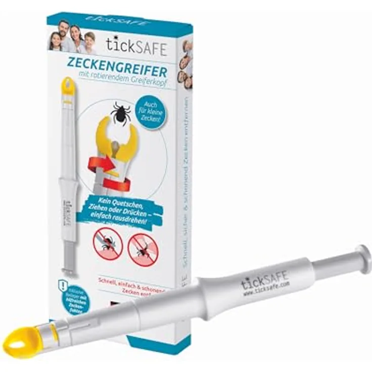 tickSAFE Zeckengreifer Mensch, sanfter Greiferkopf mit Rotations-Technologie für schonendes Herausdrehen, ideal für empfindliche Stellen
