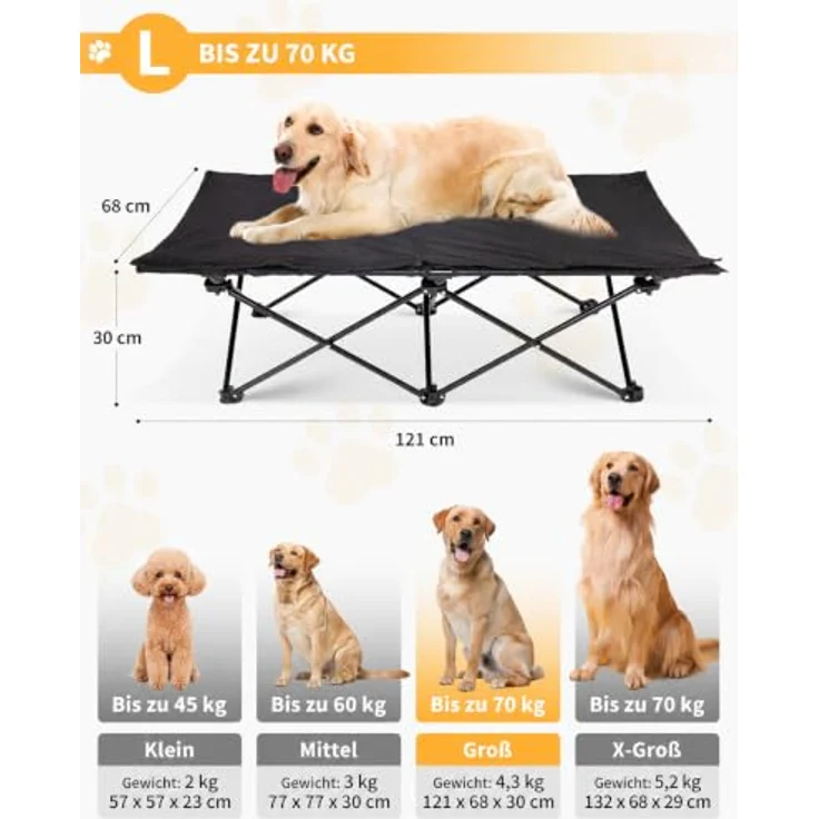 KingCamp Erhöhtes Hundebett, 2-in-1 Hundeliege mit atmungsaktivem Mesh und Wildledermatte, rutschfesten Füßen, schwarz, 121 × 68 × 30 cm – Bild 2