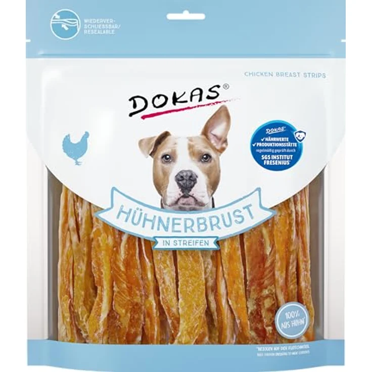 Dokas Hundesnack Hühnerbrust in Streifen, 500g, ohne Konservierungsmittel, für alle Hunde, reichhaltiger Hähnchengeschmack – Bild 1