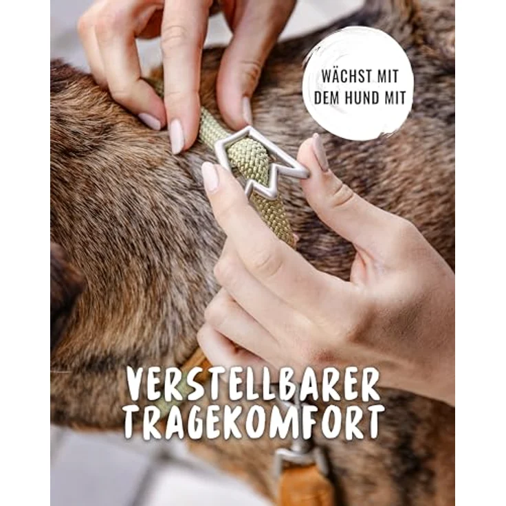 Rudelkönig Hundehalsband Emma, Elegantes Zugstopp Halsband aus Leder und Nylon, ø 12mm, Bequemes Erziehungshalsband für sehr große Hunde, Khaki – Bild 4