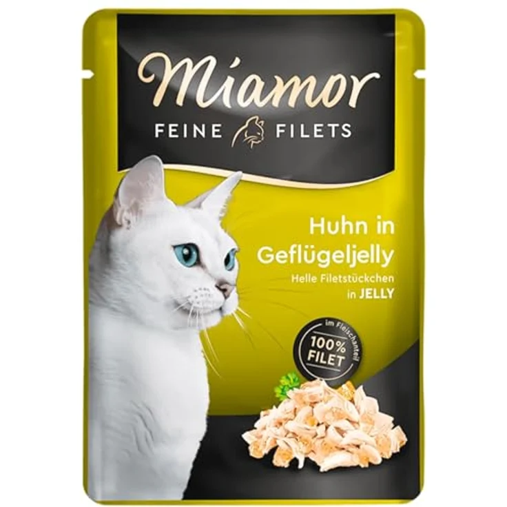 Miamor Feine Filets Pouch 6 x 100 g - Huhn in Geflügeljelly, getreidefreies Katzen-Nassfutter, fettarm und leicht verdaulich – Bild 1