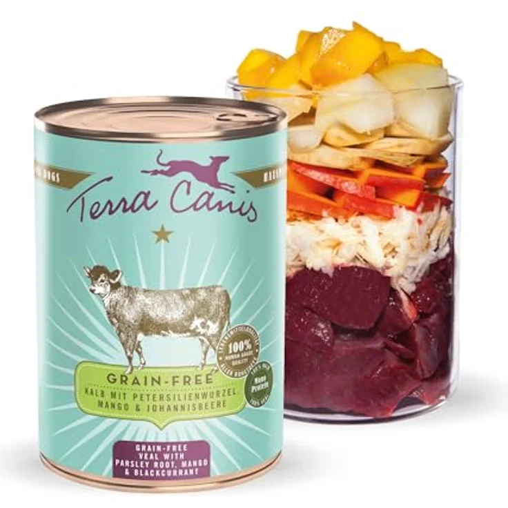 Terra Canis Kalb, Petersilienwurzel, Mango & Johannisbeere - Getreidefreies Nassfutter, 400g, Allergikerfreundlich, 100% Lebensmittelqualität – Bild 1