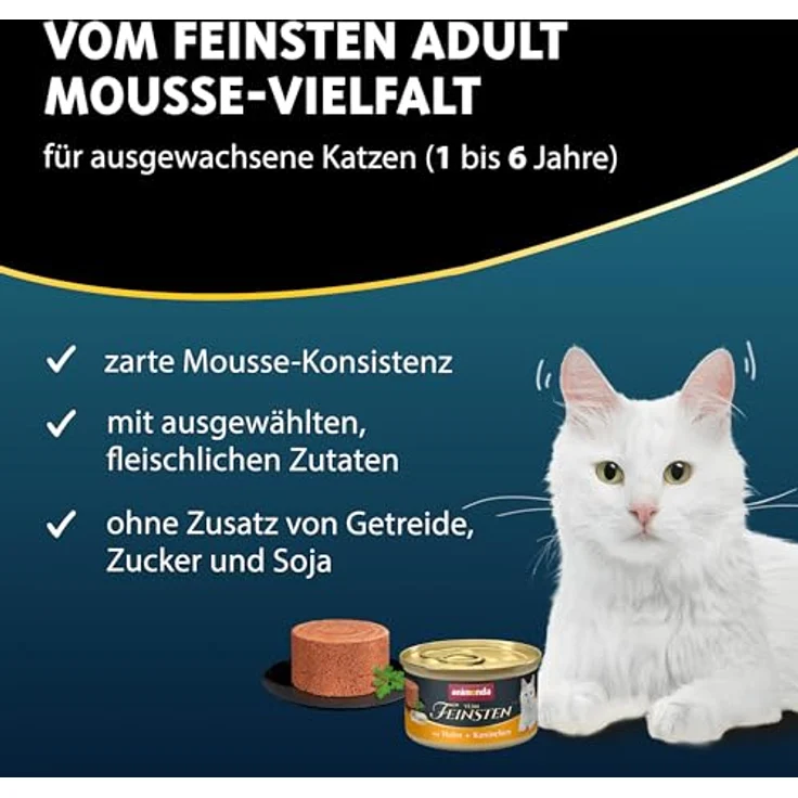 animonda Vom Feinsten Adult Katzenfutter Mousse-Vielfalt (12 x 85 g), getreidefreies Nassfutter für ausgewachsene Katzen, mit zarter Konsistenz und hochwertigen Fleischzutaten – Bild 2