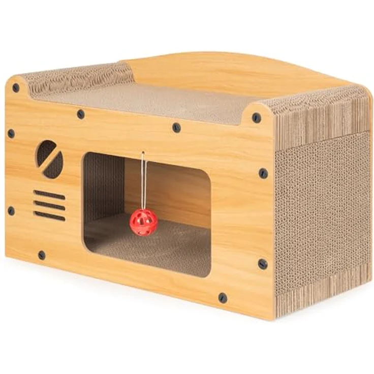 COIL Kratztonne 3in1, Multifunktionale Katzenhöhle aus MDF und Kratzpappe, Höhe: 29 cm – Bild 5