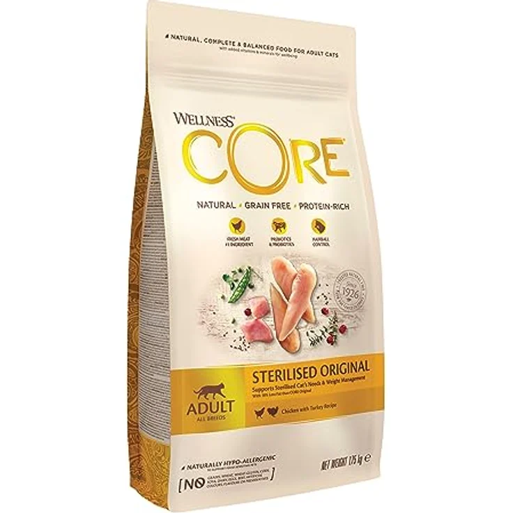 Wellness CORE Sterilised Original, Trockenfutter für sterilisierten Katzen, Pute & Huhn, 1,75 kg, getreidefrei, ohne Zuckerzusatz, hoher Fleischanteil, hemmt Haarballenbildung – Bild 1
