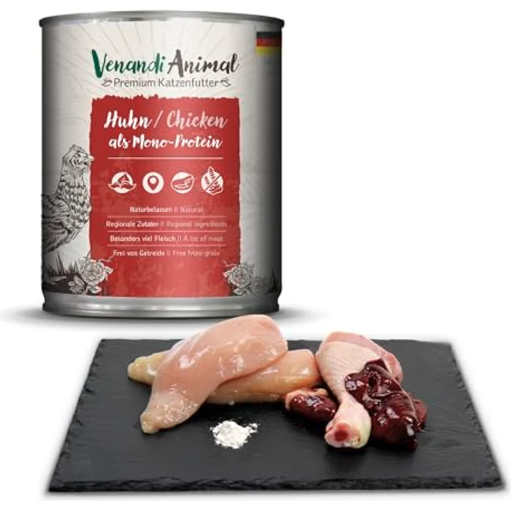Venandi Animal Premium Nassfutter für Katzen, Probierpaket III, getreidefrei, 6 x 800 g, Huhn, Pute, Rind, Kaninchen, Kalb, Truthahn, 4.8 kg, MADE IN GERMANY – Bild 4