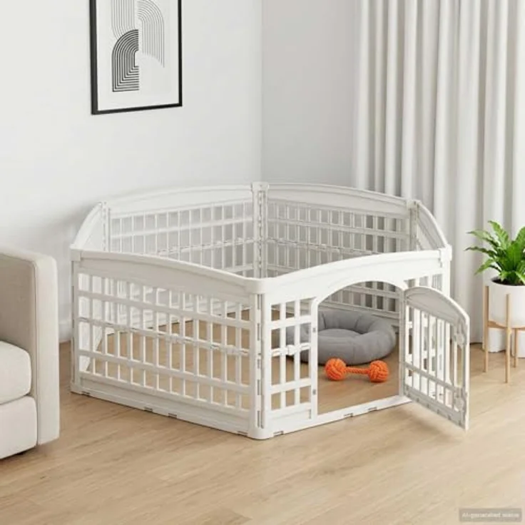 vidaXL Freigehege 6-Panel-Hundespielplatz 177,5 x 154,5 x 58 cm, wetterbeständig, klappbar, Kunststoff Weiß – Bild 2