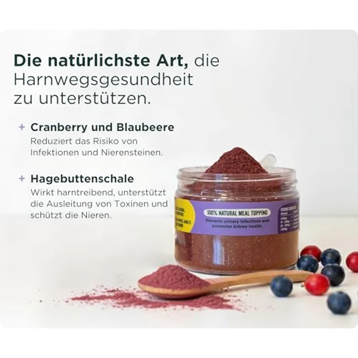 Wolf Belly Blasenentzündung Pulver für Hunde und Katzen, 100% natürlich mit Cranberry und Vitamin C, zur Unterstützung der Nierengesundheit, 60 g - Made in Europe – Bild 3