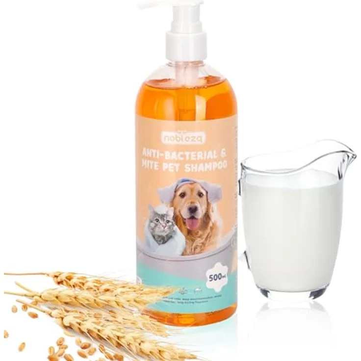 Nobleza Hundeshampoo gegen Juckreiz, Milben, Pilz & Floh, mit natürlichem Zitronengrasextrakt, rückfettendes Sensitive-Shampoo für Hunde und Katzen, 500ml