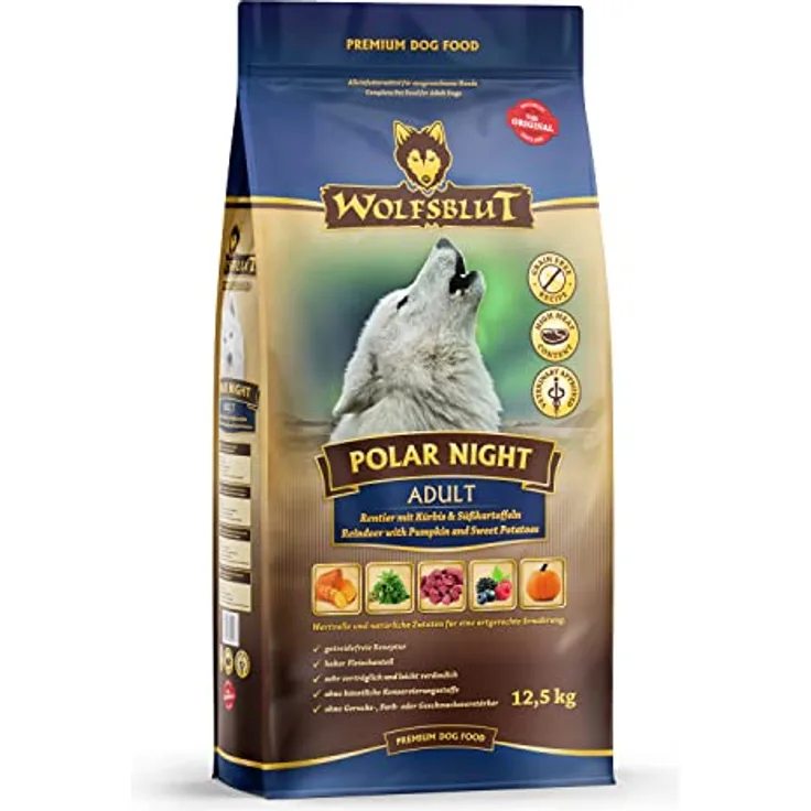 Wolfsblut Polar Night Adult, Hunde-Trockenfutter mit Rentier, Kürbis und Süßkartoffeln, 12,5kg