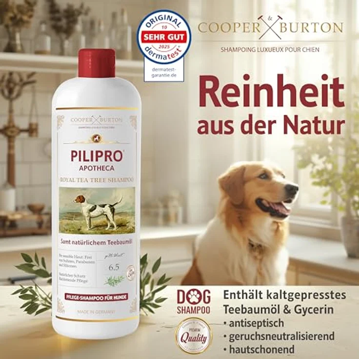 COOPER & BURTON Teebaumöl Hundeshampoo 500ml | pH-hautschonendes Shampoo gegen Juckreiz, Flöhe, Zecken & Milben für alle Hunderassen, mit seidigem Glanz und leichter Kämmbarkeit – Bild 5