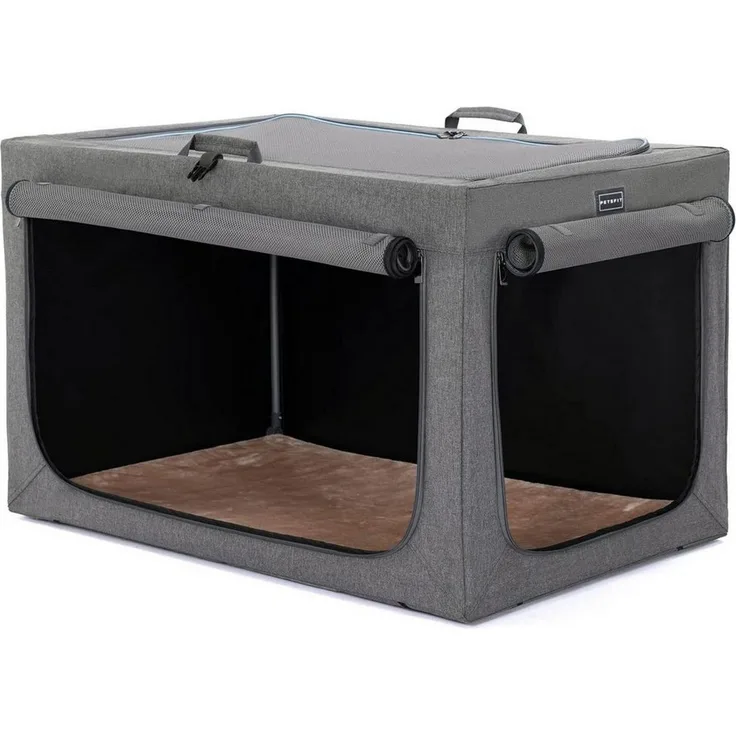 LuxusKollektion Hunde-Transportbox, faltbar und verstellbar, grau, L 76 x B 50 x H 49 cm, wasserdicht und kratzfest, ideal für sanftmütige Rassen