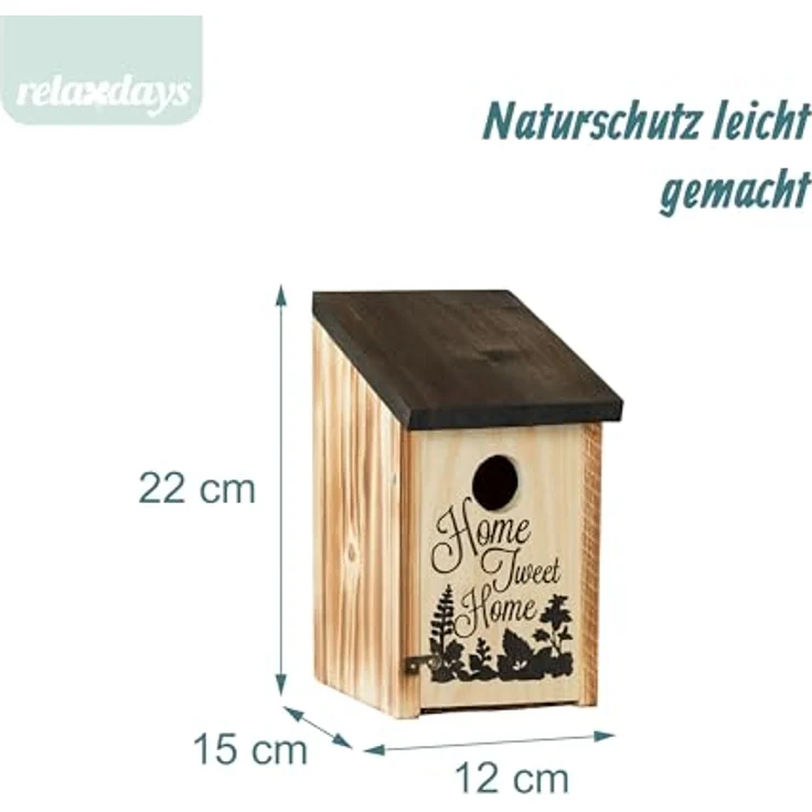 Relaxdays Nistkasten für Meisen & Spatzen, Holz mit Reinigungsklappe, geflammt, Einflugloch 32 mm, Vogelhaus zum Aufhängen – Bild 4