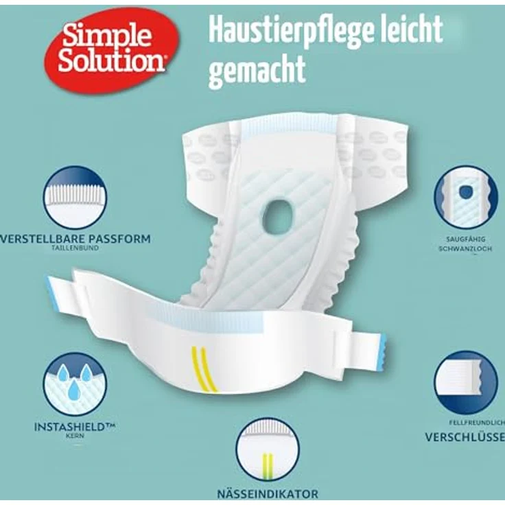 Simple Solution Einweg-Hundewindeln für Hündinnen, saugfähig und auslaufsicher, mit Nässeindikator, passend für kleine Haustiere, Taille 30-48 cm – Bild 2