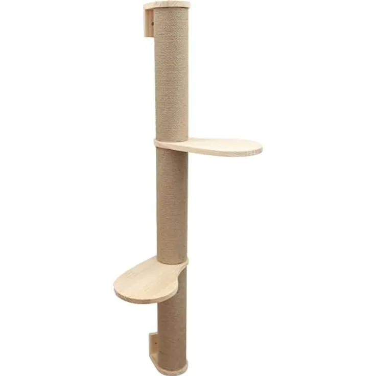 Kerbl Pet Kratzsäule Timber, 127cm Massivholz, Jute, inkl. Wandbefestigung, natur, mit 2 Plattformen