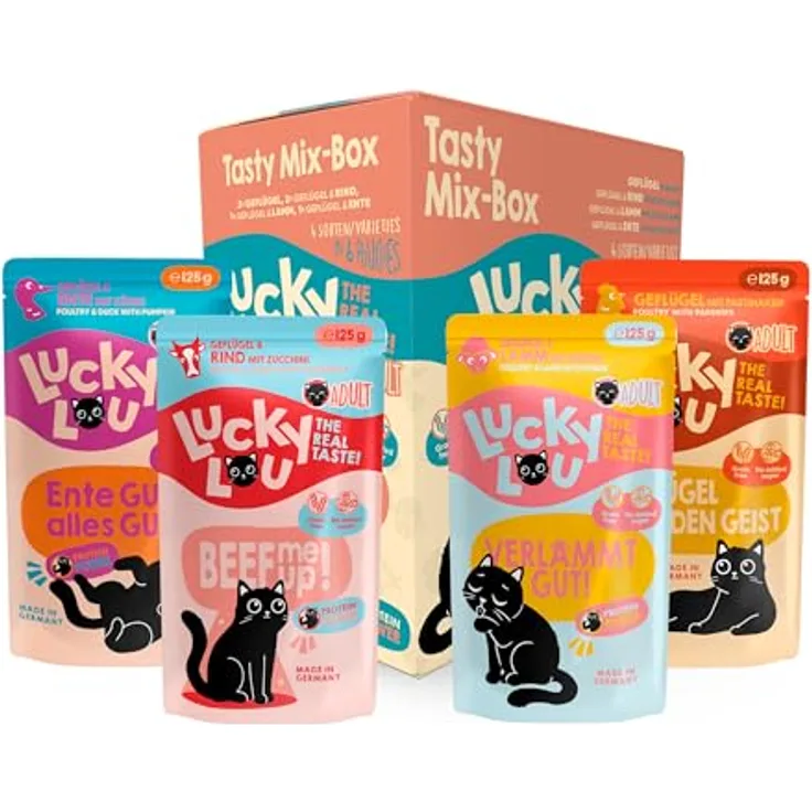 Lucky Lou Lifestage Adult Tasty Mix-Paket Katzenfutter nass - 125g x 6 - getreidefrei & zuckerfrei, hochwertiges Nassfutter mit viel Protein