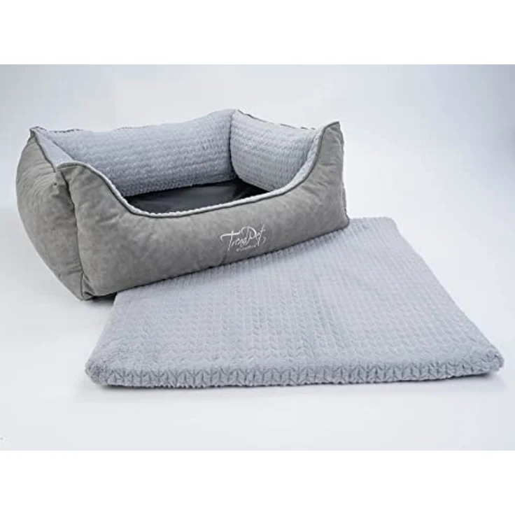 TrendPet VitaBed Style - Orthopädisches Hundebett mit 5 cm Memory Foam, Kunstleder grau, flauschiger Innenraum (120x100cm) – Bild 5