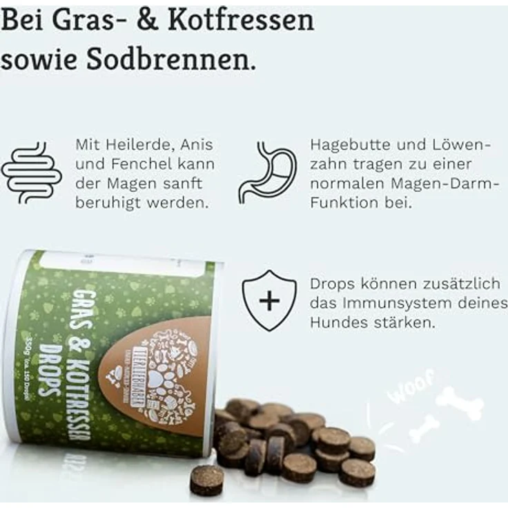 TIERLIEBHABER Gras & Kotfresser Drops für Hunde, beruhigend bei Gras- und Kotfressen, mit Heilerde und Fenchel, 350g (ca. 150 Stück) – Bild 2