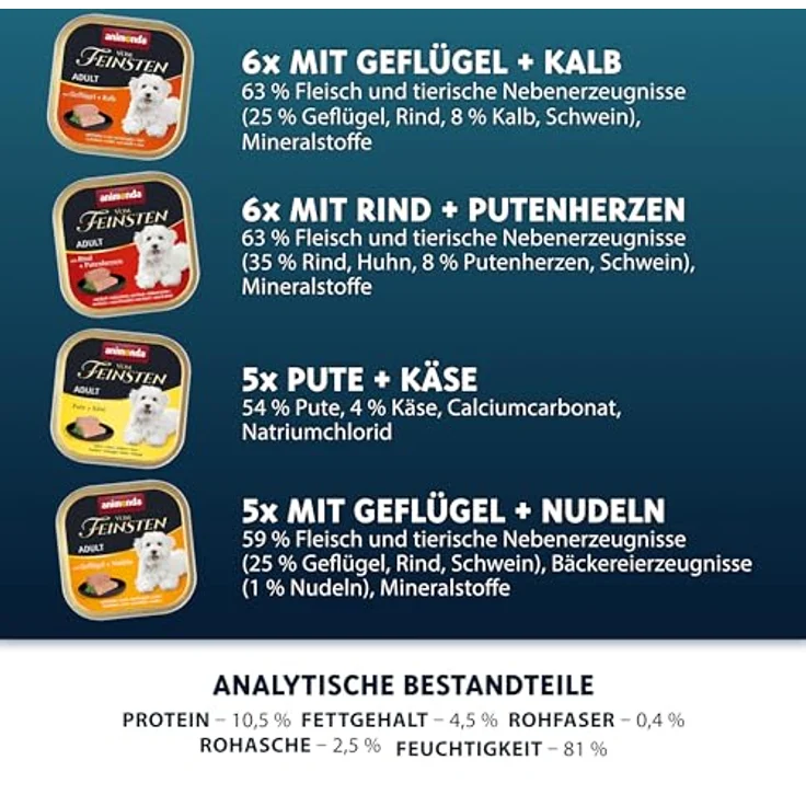 animonda Vom Feinsten Adult Feinschmecker Vielfalt, Hundenassfutter ohne Getreide, 22 x 150 g, feinstückige Pasteten mit verschiedenen Sorten für ausgewachsene Hunde – Bild 3