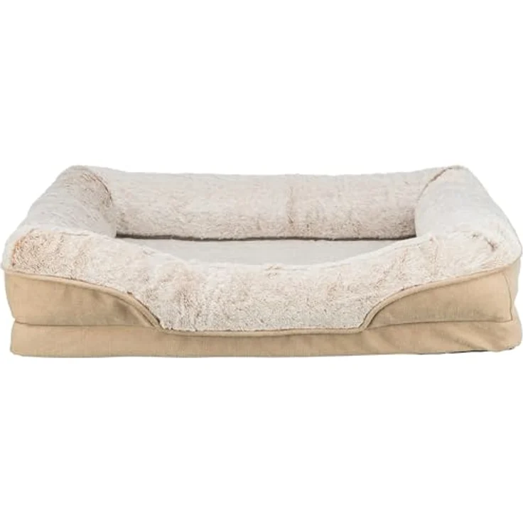 TRIXIE Tierbett Vital Bett Lino beige für Hunde, orthopädisch mit Memory-Effekt, Möbelstoff Chenille und Softplüsch – Bild 2