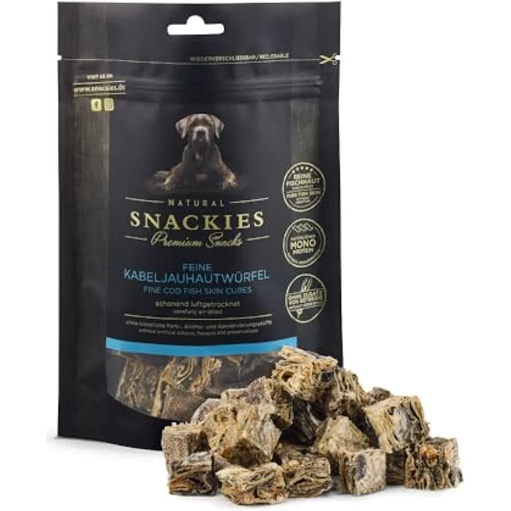 NATURAL SNACKIES Feine Kabeljauhautwürfel, Premium Hundesnacks ohne Getreide, Zucker und Zusatzstoffe, luftgetrocknet, 130g – Bild 1