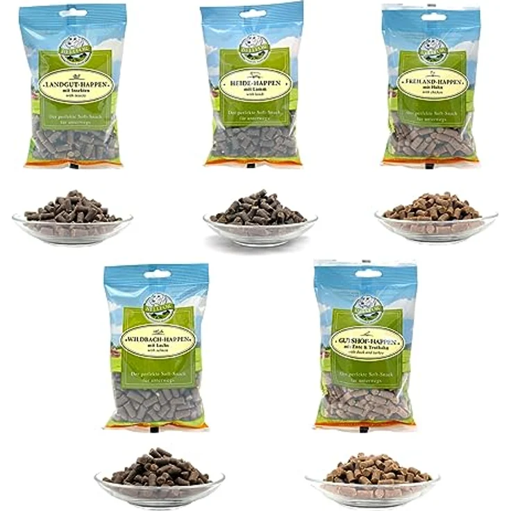 Bellfor Soft-Happen, Getreidefreier Soft-Snack Mix für Hunde, 5 x 200 g - Ente, Truthahn, Huhn, Lachs, Lamm, Insekten, natürliche Zutaten, ideal für empfindliche Mägen und Allergien – Bild 2