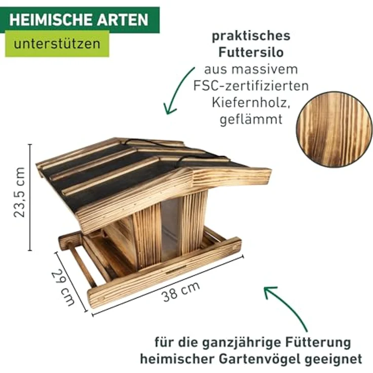 Windhager Vogelfutterhaus Canteen XL, FSC-zertifiziertes Kiefernholz mit 4 Litern Füllvolumen, braun – Bild 3