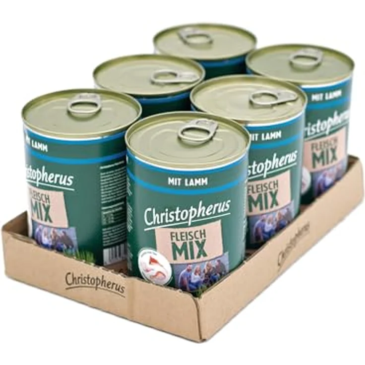 Christopherus Fleischmix mit Lamm, Getreidefreies Nassfutter für Hunde, 6 x 400 g – Bild 1