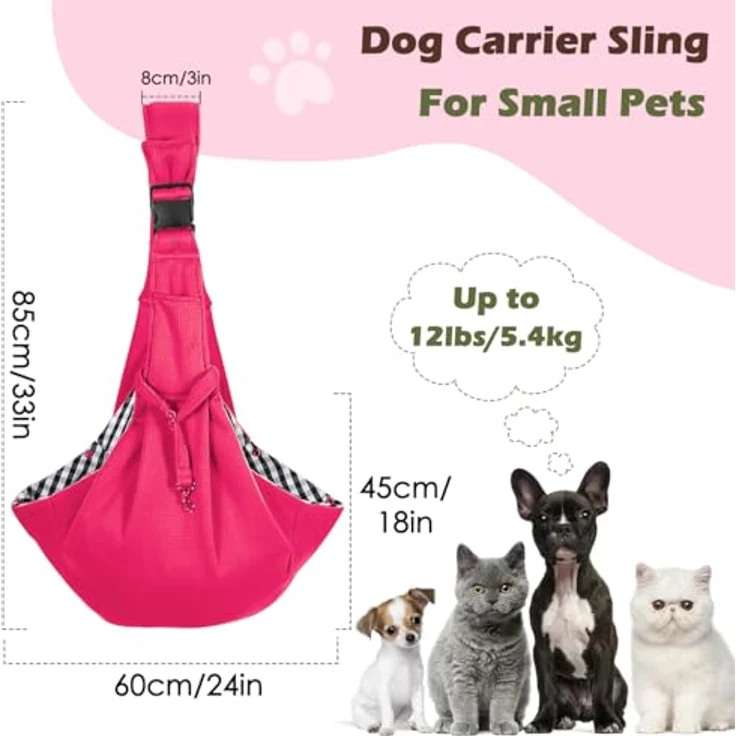 Pawaboo Hundetragetasche Welpen, Tragbare Transporttasche für Hunde bis 12 lbs, Verstellbares Tragetuch mit Sicherheitsgurt, Outdoor Umhängetasche für kleine Haustiere, Magenta – Bild 2