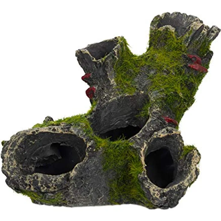 Relaxdays Aquarium Deko Höhle, Kunstharz Steindeko in grau-grün, 3D-Optik, HxB: 7 x 15 cm