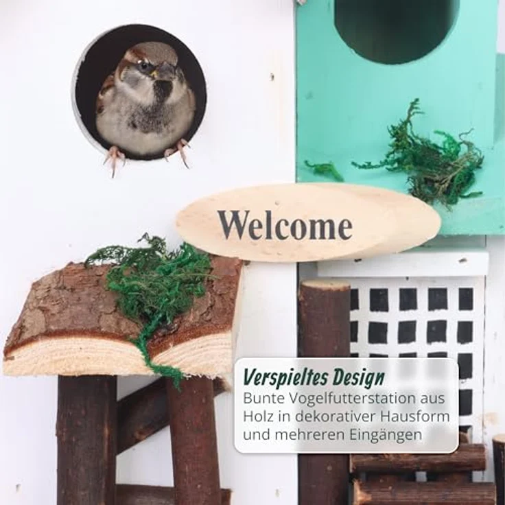 Relaxdays Deko Vogelhaus im Landhausstil, mehrfarbige Holz-Vogelvilla zum Aufhängen, HBT 23 x 18 x 13 cm, wetterfest für Garten und Balkon – Bild 5