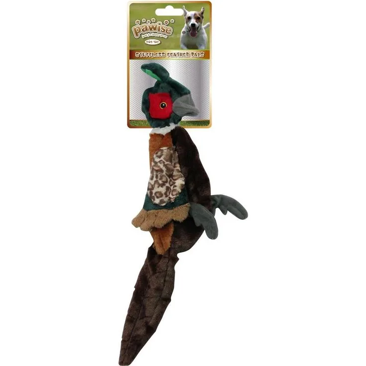 Pawise Stuffless Pheasant S, Plüschspielzeug für Hunde, 37 cm, mit Quietscher, ohne Füllung
