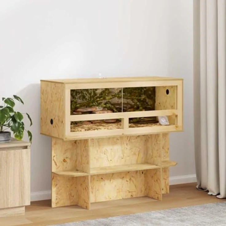 vidaXL Terrarium Braun 100 x 40 x 40 cm, OSB, Rustikales Design, Langlebig, Inklusive Thermometer, Ideal für Reptilien und Nagetiere – Bild 2