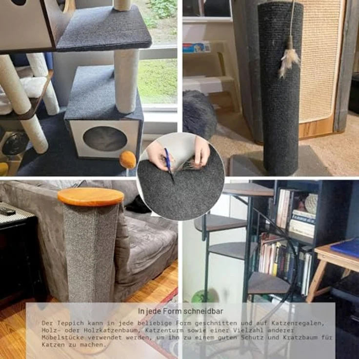MIAOGE®[200x40 cm] Selbstklebend Kratzteppich Katze Wand,Kratzmatte Katze,Kratzbretter Katze Wand,Kratzbrett Katzen(Dunkelgrau, 2 Stück) – Bild 5