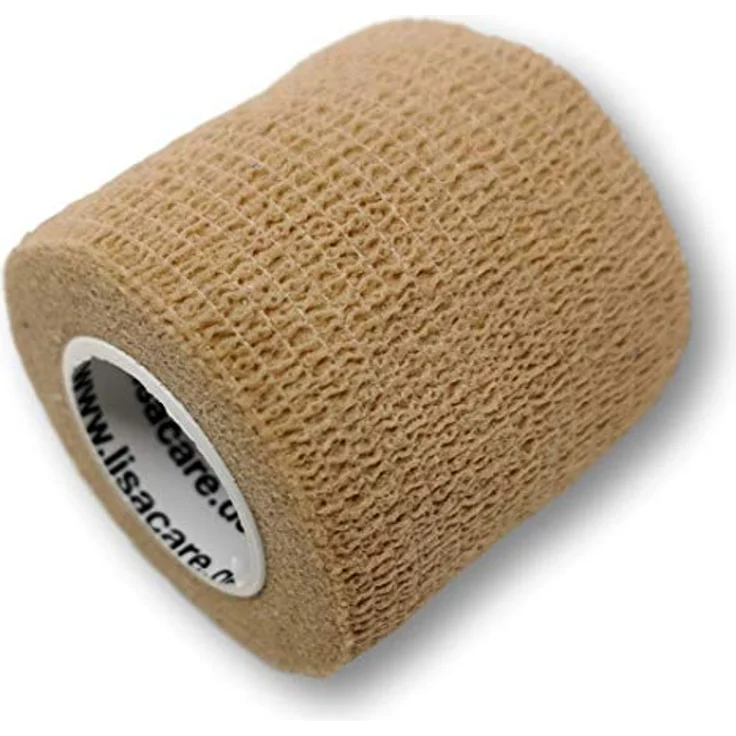 LisaCare Bandages First Aid, 2 Rollen selbstklebendes Baumwoll-Wundpflaster, 5cm breit, hautfarbene Verbandwickel, medizinisch zertifiziert – Bild 1