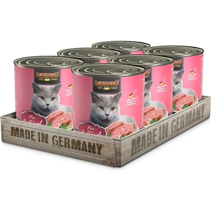 LEONARDO Geflügel pur, Nassfutter für Katzen, 6x800g Dose, getreidefreies Alleinfutter, Made in Germany – Bild 1