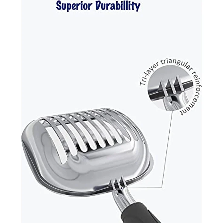 WePet Katzenstreuschaufel, Metallschaufel mit tiefem Design, 35,6 cm, poliertes Aluminium mit schwarzem Griff – Bild 3