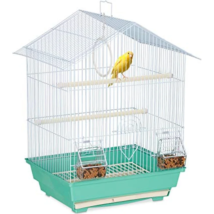 Relaxdays Vogelkäfig, Käfig für Kanarienvögel, Sitzenstangen & Futternäpfe, HxBxT: 49 x 39,5 x 32 cm, hellblau/mintgrün – Bild 1